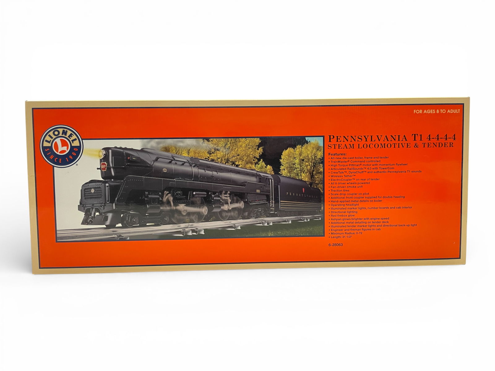 Lionel 28063 PRR T1 Articulated Duplex: 072. Nice fully loaded 4-4-4-4 articulated steam loco equipped with Pittman flywheel drive, TMCC, smoke, light, RailSounds 4.0 with TowerCom, CrewTalk, DynaChuff and more. It shows signs of display