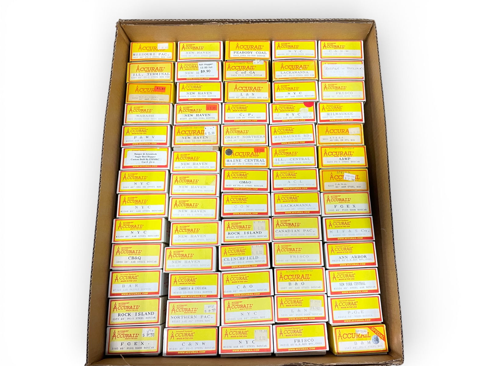 65 Store Stock Accurail HO Car Kits: HO Gauge. About 1/2 appear built-up with Kayde couplers installed. See photos for exact lot contents.Shipping: Weiss Auctions offers full-service, in-house shipping for nearly all items in this