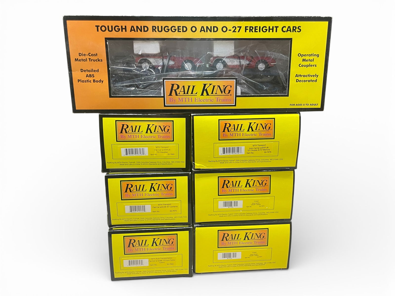 7 MTH RailKing Auto-Loaders: Includes 30-7692, 30-7674, 30-7624, 30-7676, 30-7680, 30-7670, 30-7692. All appear like new with boxes.Shipping: Weiss Auctions offers full-service, in-house shipping for nearly all items in this