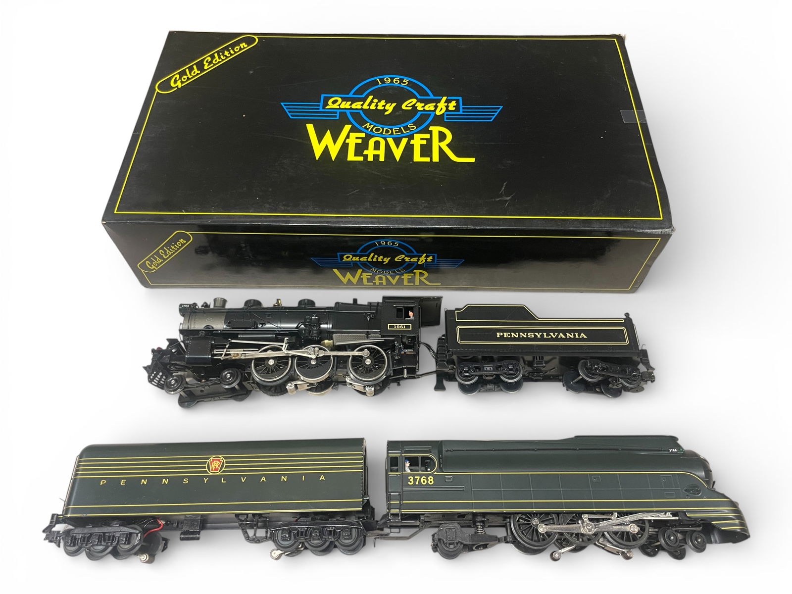 Modern PRR Torpedo & Brass G5 Steam Locos: Includes a Weaver G5 4-6-0 Steam loco with light & smoke, Sound compatible, OB; K-Line K3380-3768 Torpedo Steam Loco with smoke, light, fire box glow and more. It shows light run time, NO box.? From T