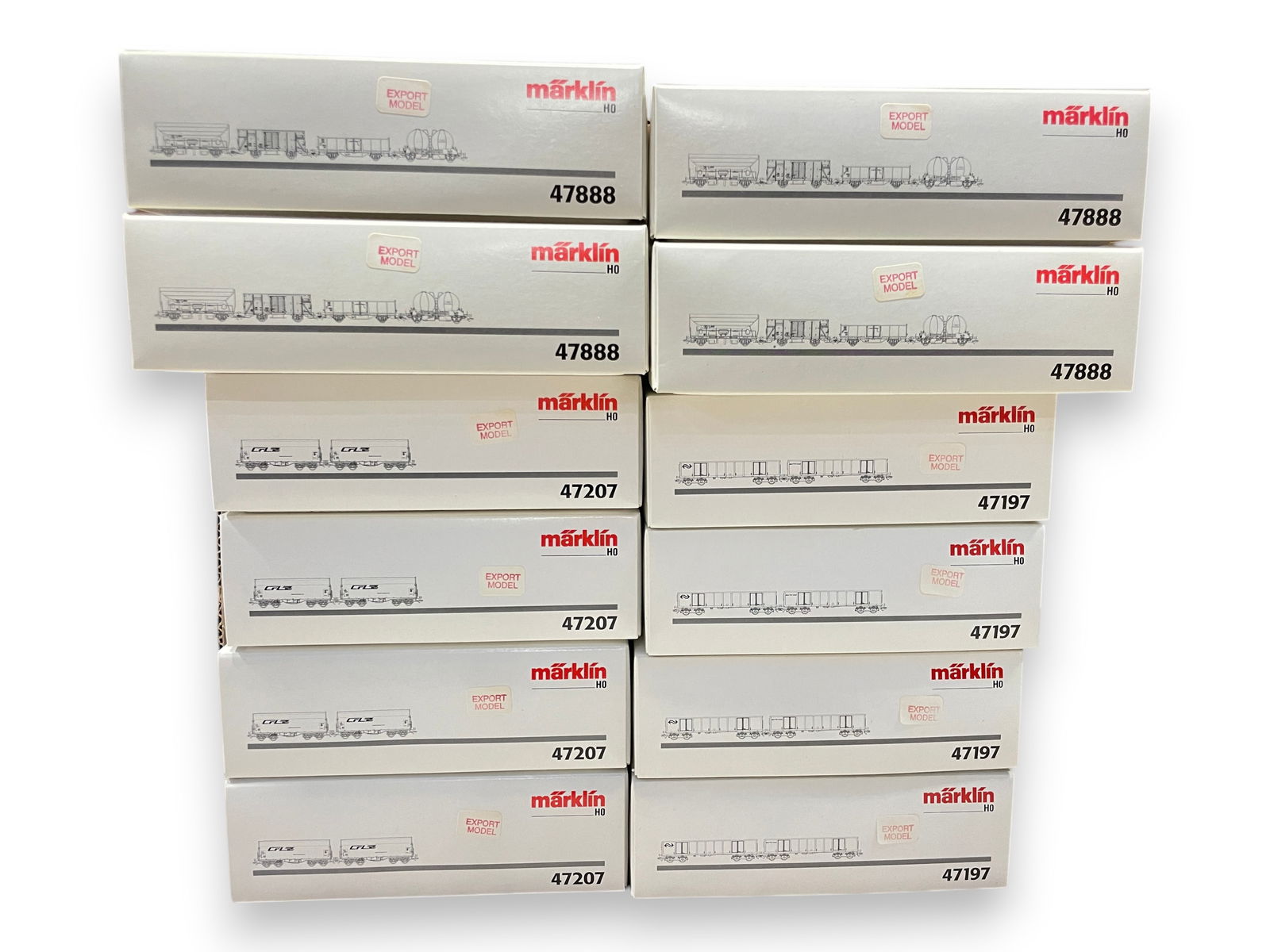 16pc Marklin STORE STOCK: Freight Cars: HO Gauge. Includes 4 each of 47207, 47197 & 47888. All appear new in boxes. Shipping: Weiss Auctions offers full-service, in-house shipping for nearly all items in this auction. For a shipping quote,