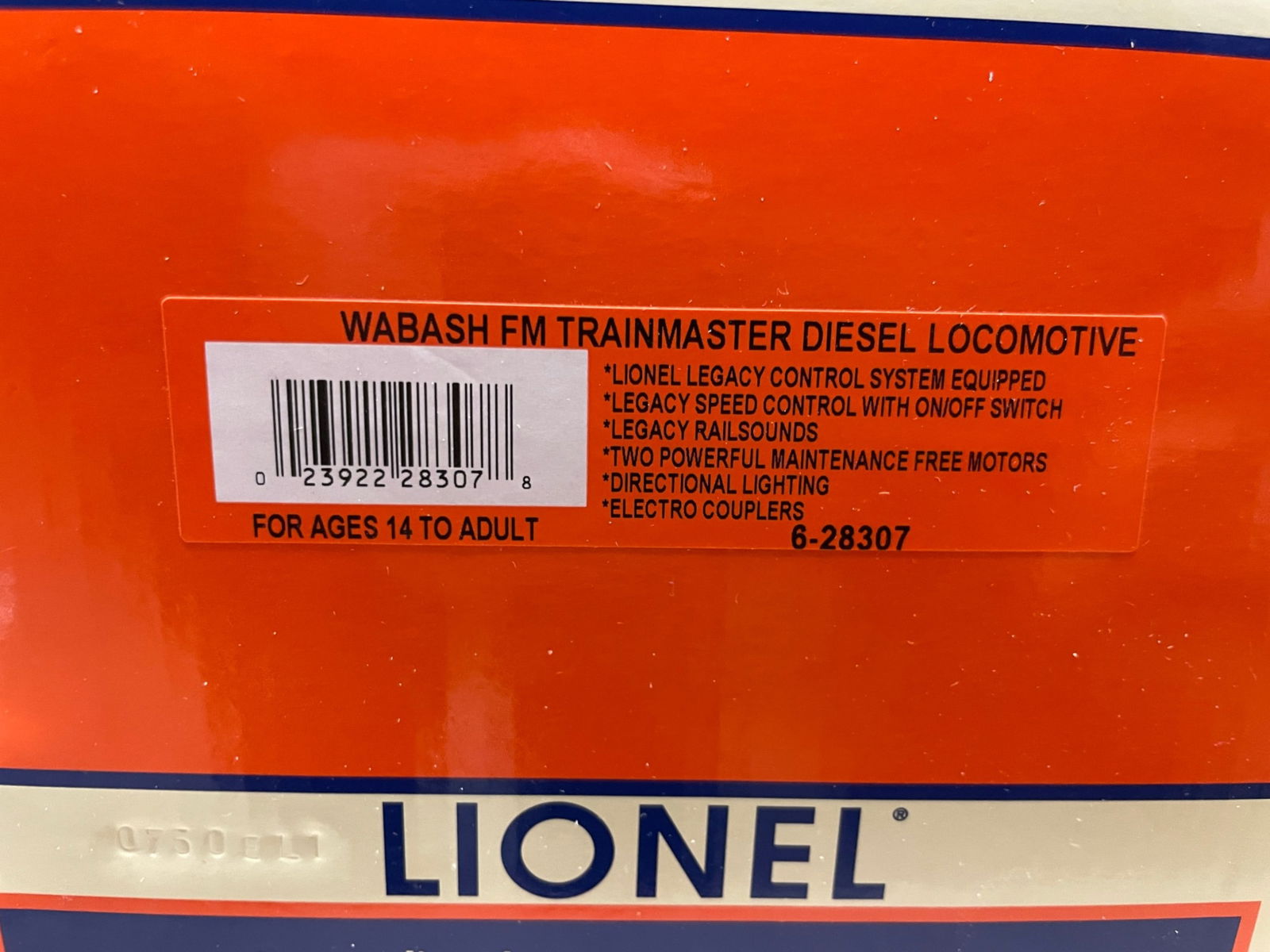 Lionel 28307 Legay Wabash FM: Nice dual motor diesel equipped with Legacy Controls, RailSounds and Odyssey II Speed Control. It shows light run time with box and shipper.Shipping: Weiss Auctions offers full-service, in-house