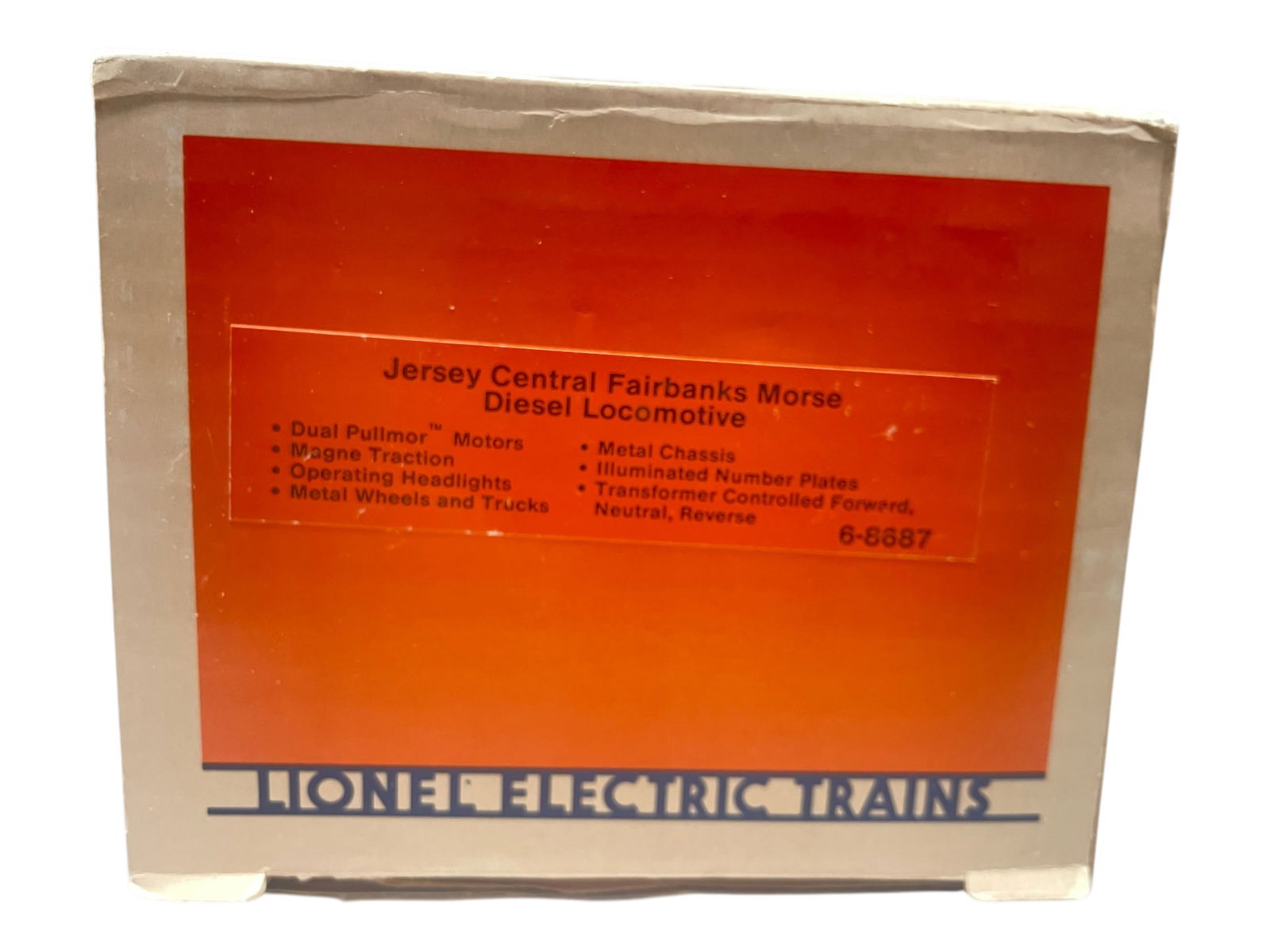 Lionel 8687 JC FM Diesel: 1st reissue of Lionel Iconic dual motor FM. It has Magna-Traction and headlights. It shows light run time with box.Shipping: Weiss Auctions offers full-service, in-house shipping for nearly all items