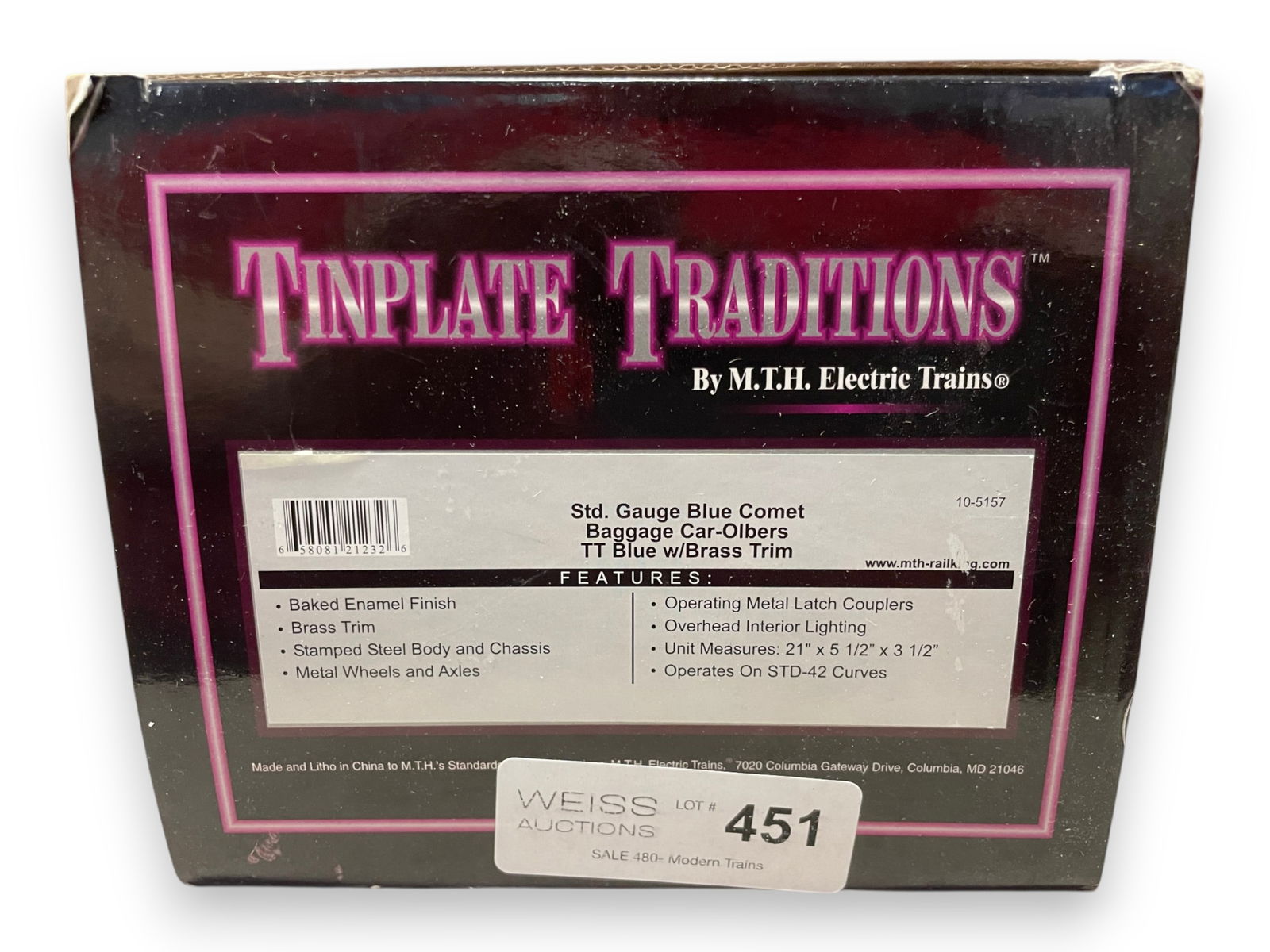 MTH 10-5157 Blue Comet Baggage: Standard Gauge. Time to extend your brass trimmed set or add this great car to your original set. It shows signs of display with box. Shipping: Weiss Auctions offers full-service, in-house shipping fo