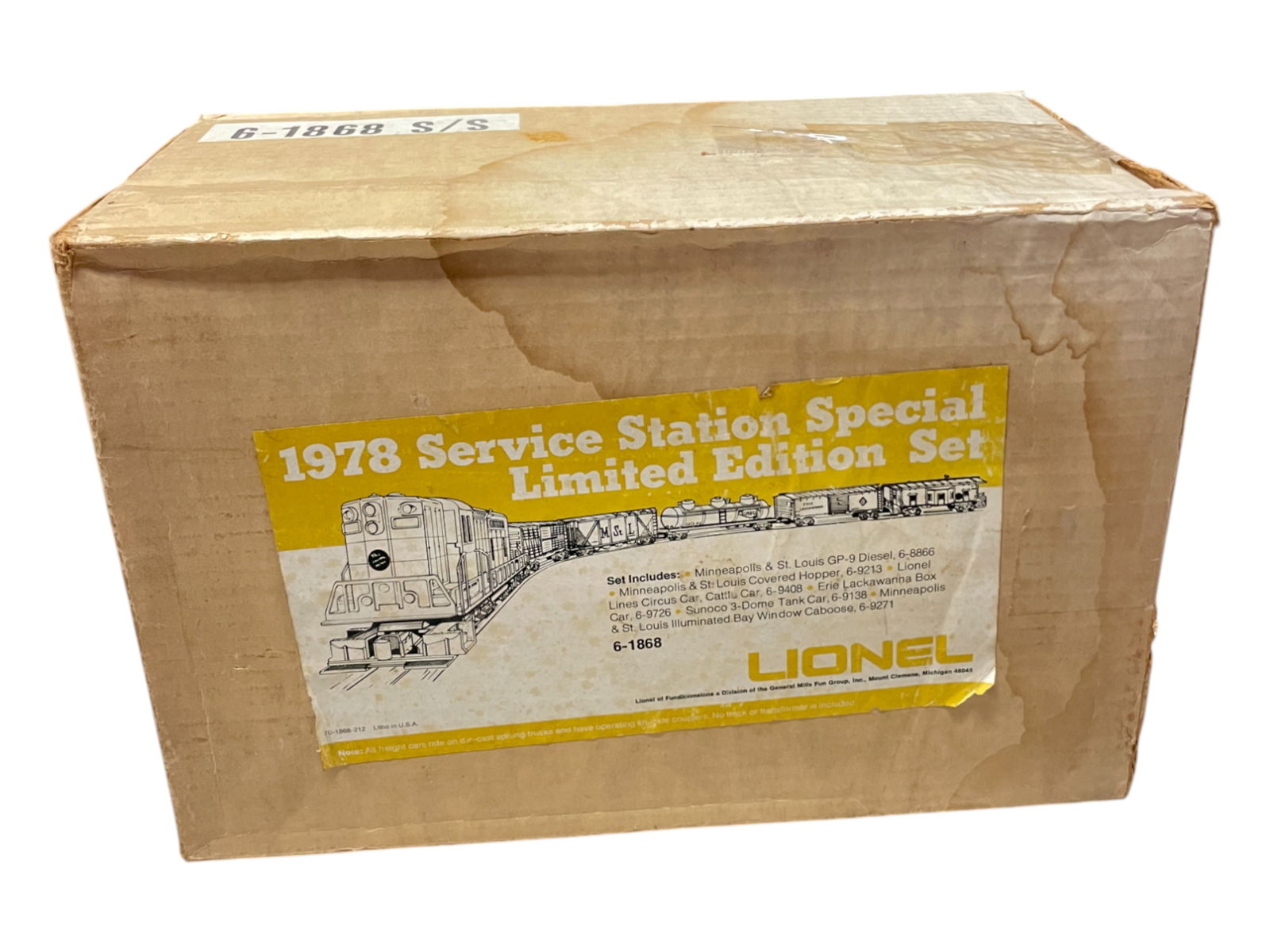 Lionel MPC 1868 M&StL SSS Set for 1978: Includes An M&StL GP9 with 5 freights. They show light run time with boxes and taped set box.Shipping: Weiss Auctions offers full-service, in-house shipping for nearly all items in this auction. For