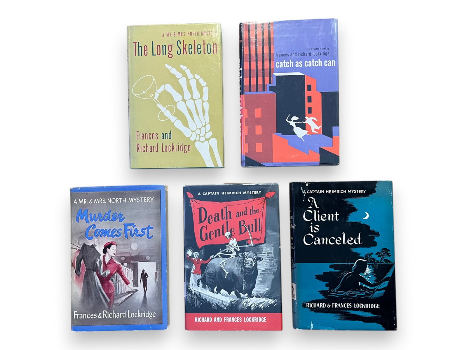 (5) Frances & Richard Lockridge Firsts: Group of five U.S. first editions in dust jackets by Frances and Richard Lockridge including A Client is Canceled and The Long Skeleton. From the Otto Penzler Collection Shipping: Weiss Auctions