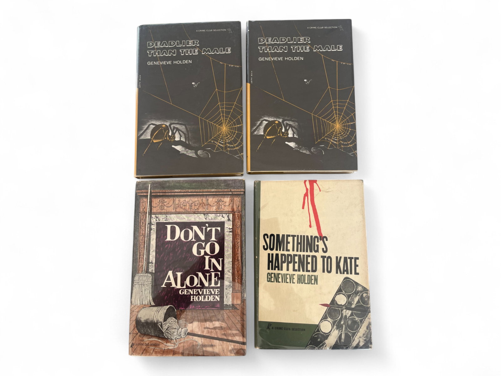 (6) Genevieve Holden 1sts in DJs: Lot of six first editions in dust jackets by Genevieve Holden, including two copies of Deadlier Than the Male, a copy of Killer Loose, and three others. From the Otto Penzler Collection Shipping: