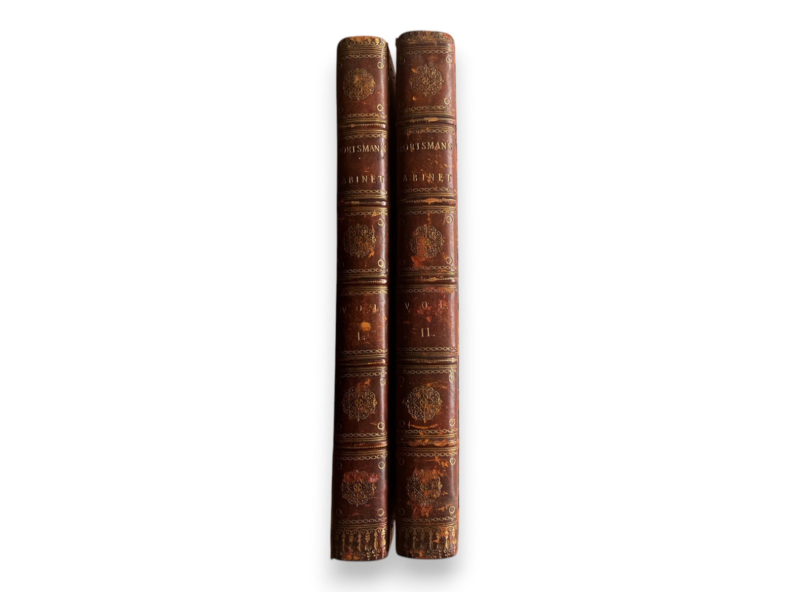 (2) Sportsman's Cabinet 1803 1st Ed: The Sportsman's Cabinet, London, 1803. First edition, two volumes, quarto, bound in full contemporary leather. Shipping: Weiss Auctions offers full-service, in-house shipping for nearly all items in t