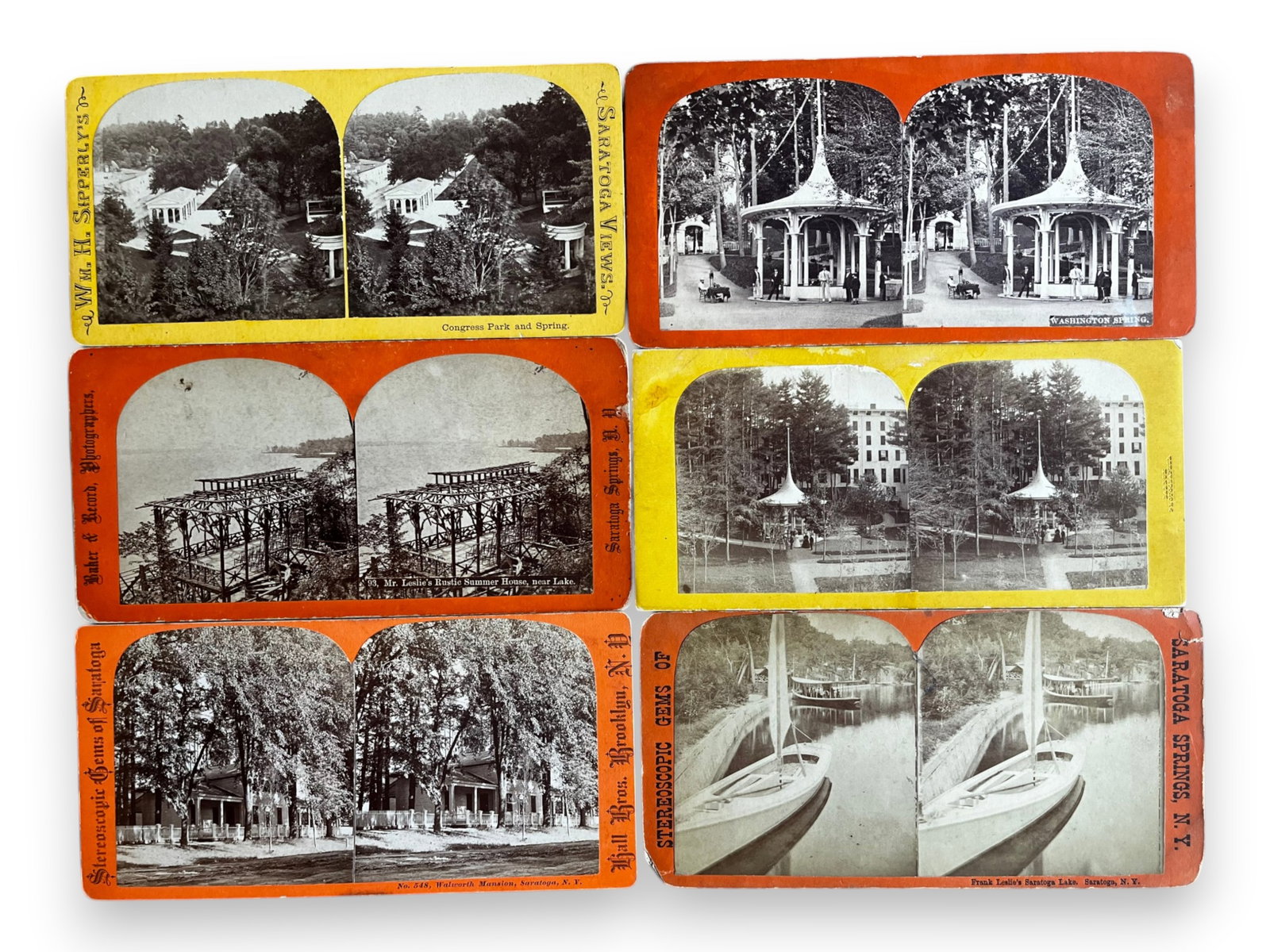 (15) Saratoga Springs Stereoviews: Collection of 15 Saratoga Springs, New York stereoviews. A nice vintage lot featuring a variety of views, including unusual images. From the collection of James Dorsey, noted Saratoga County