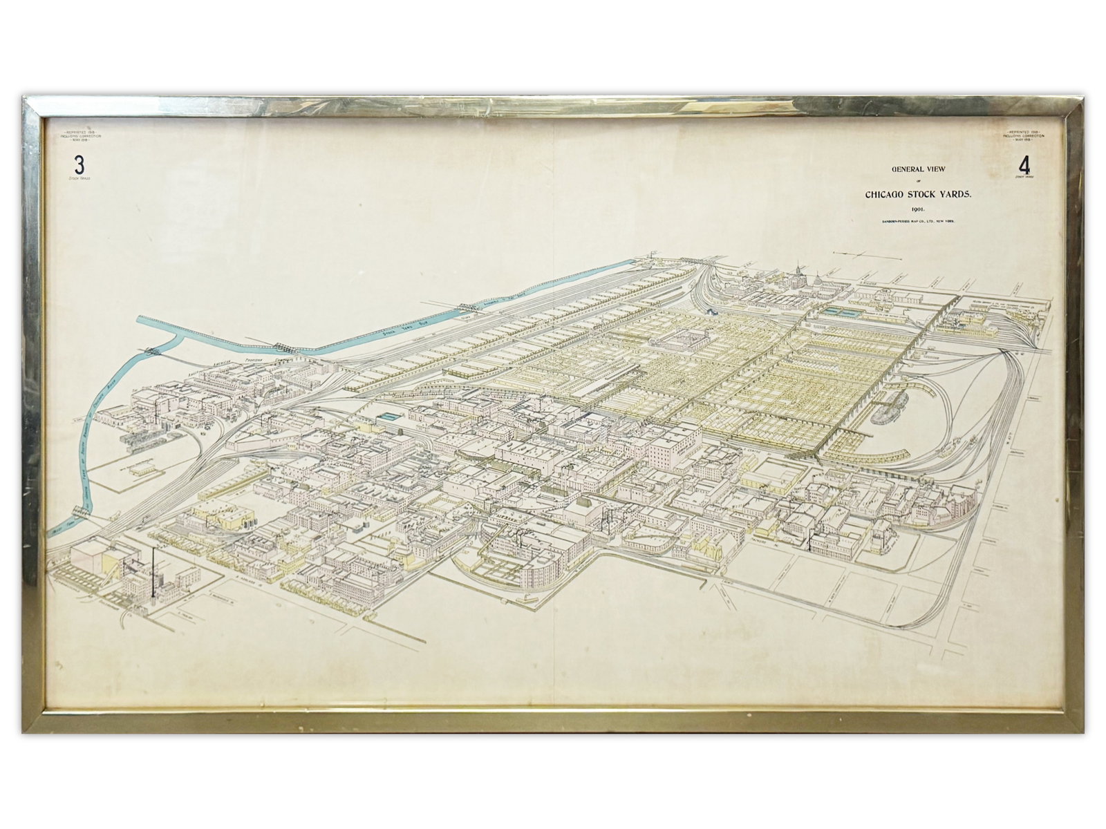 Sanborn Chicago Stock Yards Map 1901/1918: Sanborn-Perris General View of the Chicago Stock Yards fire insurance map, originally issued in 1901 and reprinted with corrections in May 1918. Detailed industrial layout reflecting one of the most