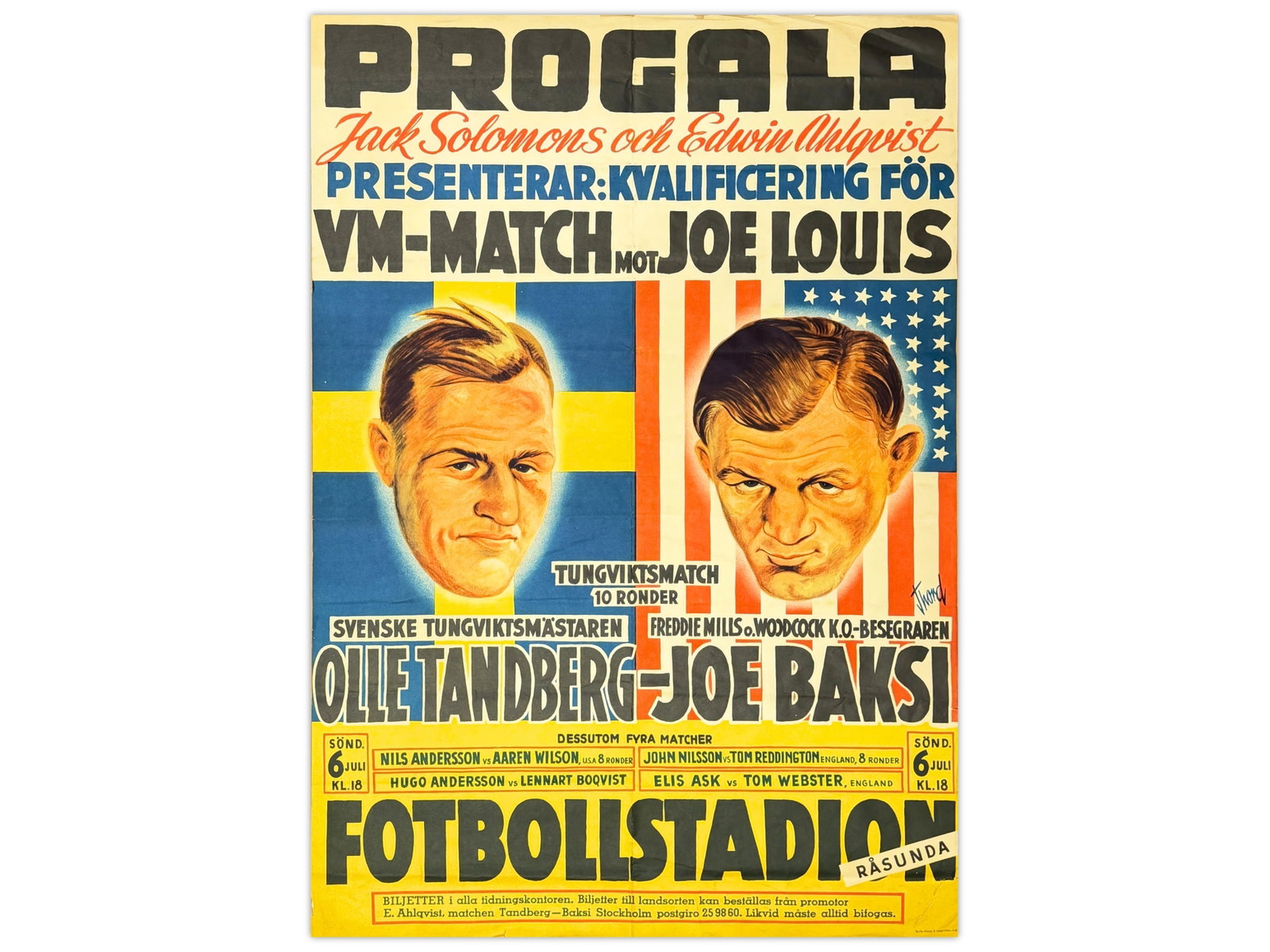 1947 Swedish Boxing Poster Joe Louis Qualifier (1 of 1)