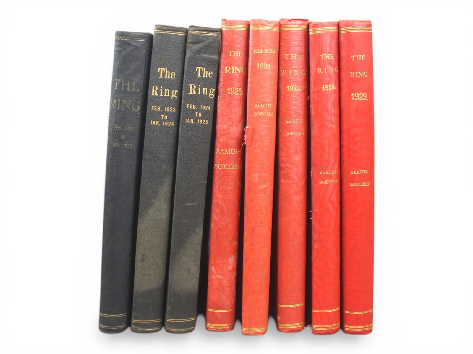 The Ring Magazine Boxing 1922-1929 Bound Volumes: 8 bound volumes. Great covers and illustrations throughout. Each volume has some edge/corner wear and surface wear. Shipping: Weiss Auctions offers full-service, in-house shipping for nearly all items