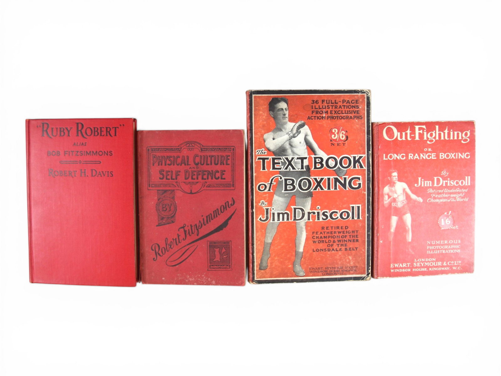 (4) Boxing Volumes: Lot includes Jim Driscoll "Out-Fighting" or Long Range Boxing 1st, Jim Driscoll. the Text Book of Boxing. 1st Edition and Two others by Robert Fitzsimmons. From the lifetime boxing collection of Paul 