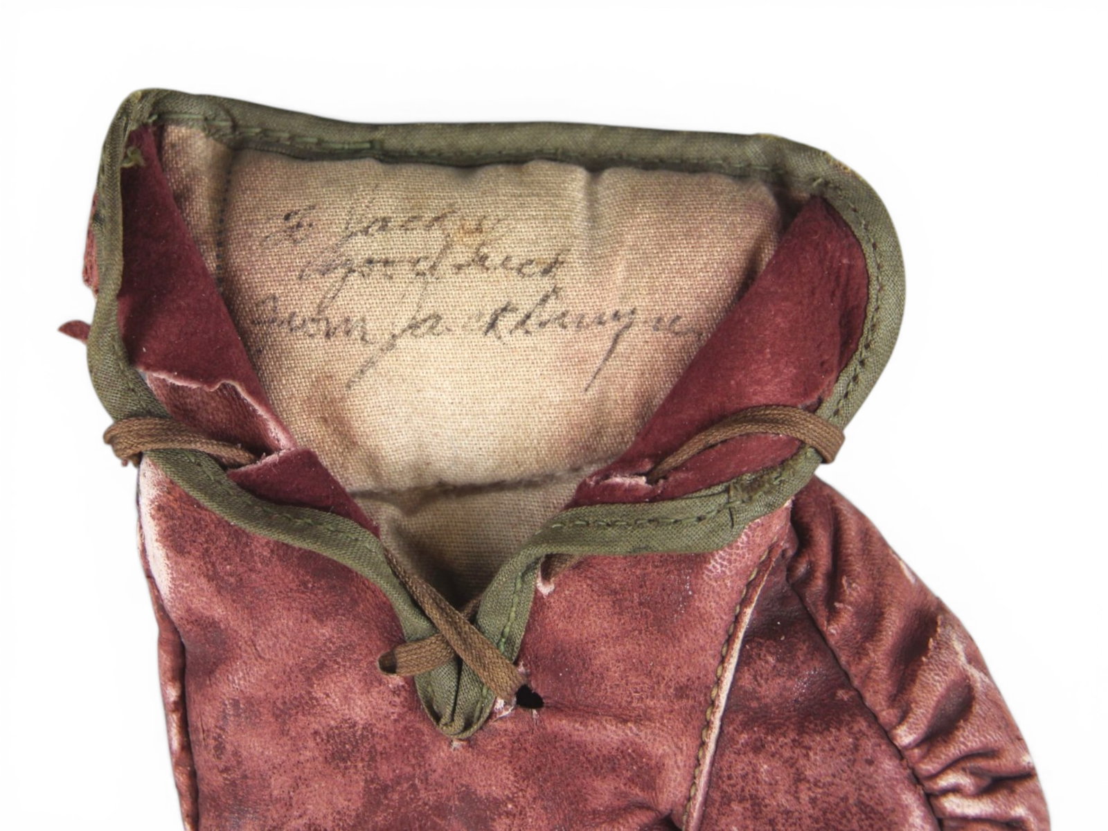 Jack Dempsey Signed & Inscribed Child Boxing Glove: Offered is a child size boxing glove signed and inscribed "To Jackie / Good Luck From / Jack Dempsey". Shows some wear to the leather with fading and worn surface, also has surface tears and tears to 