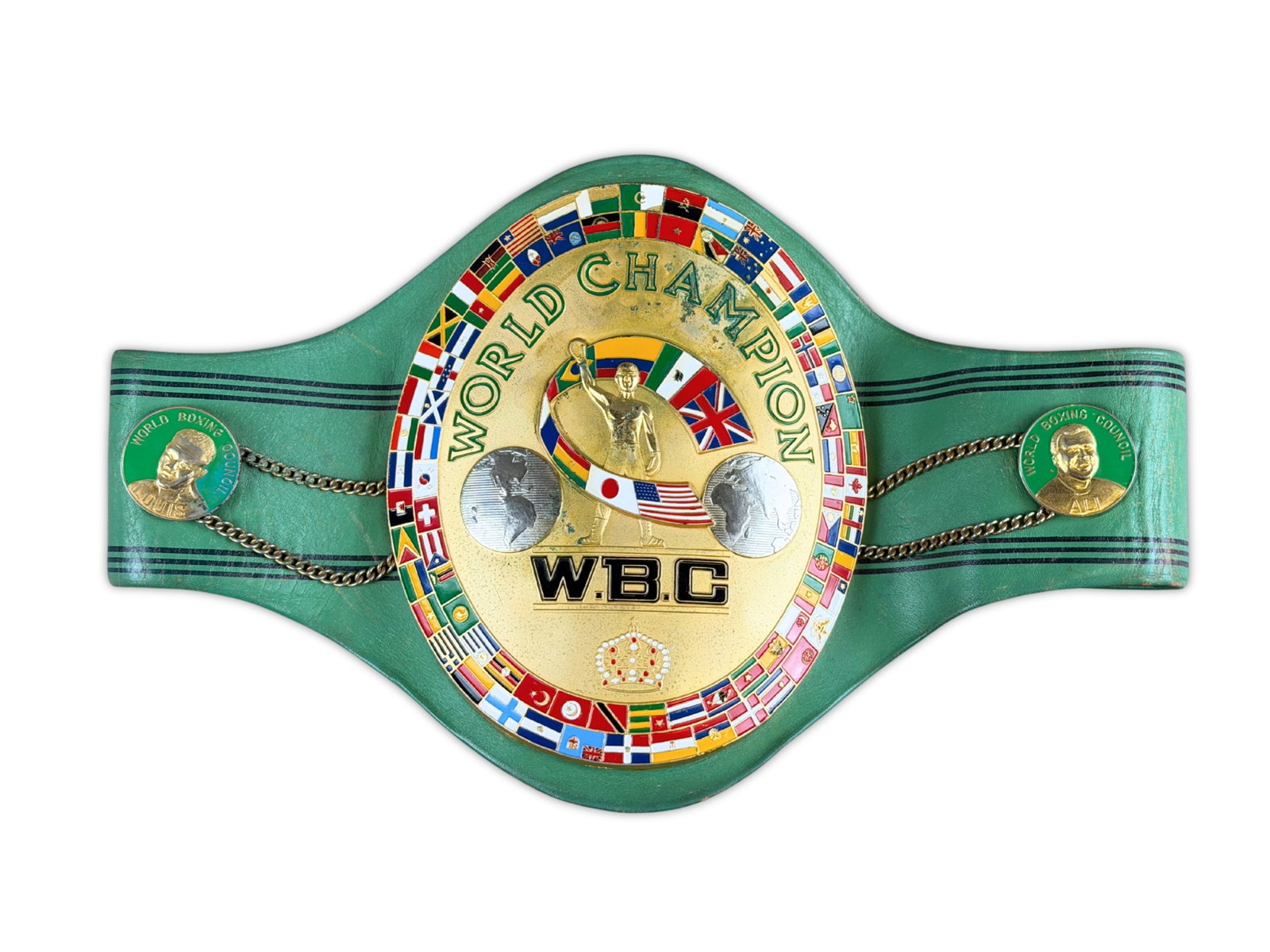 1988 Julio Cesar Chavez WBC Lightweight Belt: Official 1988 WBC lightweight championship belt from the historic Julio Cesar Chavez vs. Jose Luis Ramirez title unification bout held October 29, 1988 at the Las Vegas Hilton. This important fight un