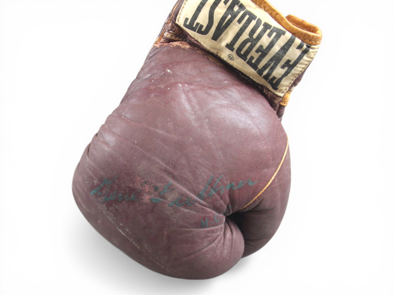 1961 Fullmer vs Fernandez Fight Worn Boxing Gloves: Pair of vintage Everlast leather boxing gloves from the August 4, 1961 world middleweight championship bout between Gene Fullmer and Florentino "Flor" Fernandez, accompanied by an original UPI press p