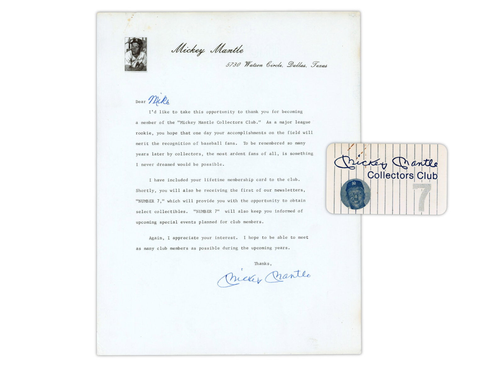 Mickey Mantle Signed 1985 Collectors Club Letter: Volume 1, No. 1 (January 1985) issue of the Mickey Mantle Collectors Club newsletter, signed by Mickey Mantle in blue pen on the front page. Mantle was a New York Yankees Hall of Famer, 20-time All-St
