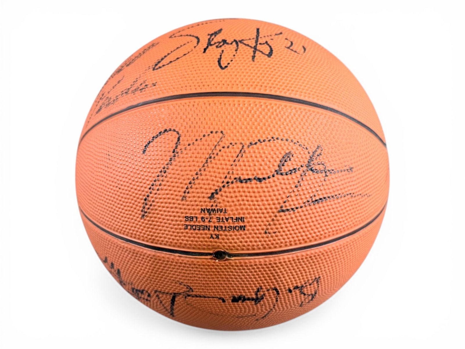 1991-92 Bulls Team Signed Basketball - JSA: Voit Shooting Star basketball signed across all panels by members of the 1991-92 NBA Champion Chicago Bulls, totaling 15 signatures. Hall of Fame signatures include Michael Jordan, Phil Jackson, Scott