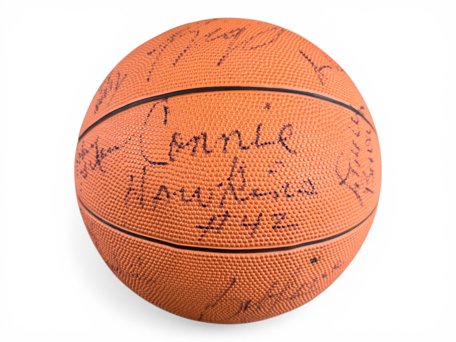 NBA HOF Multi-Signed Basketball - JSA: Voit Shooting Star basketball signed across all panels by 19 NBA Hall of Famers. Signatures include Earl Monroe, Bill Walton, Connie Hawkins, Dave DeBusschere, Gail Goodrich, Nate Archibald, Tom Heins