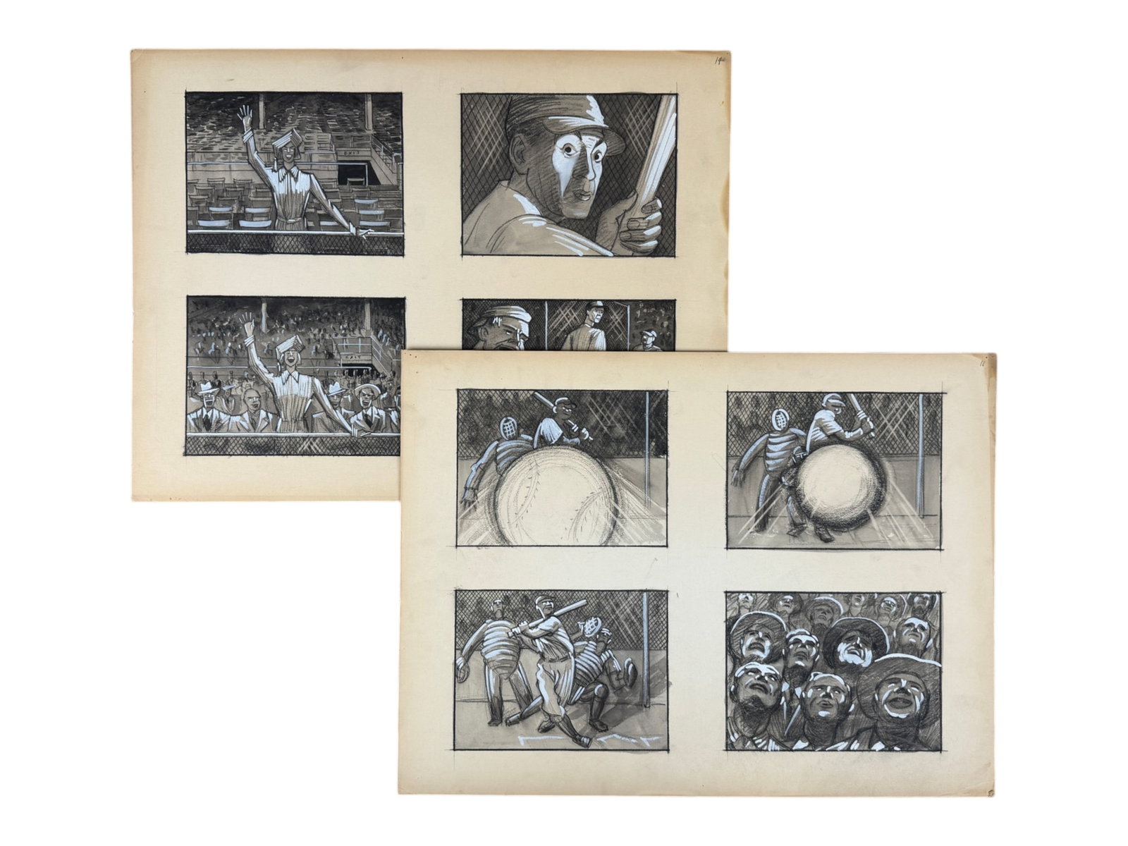 (56) Pride of the Yankees Storyboards 1942: Group of (56) original charcoal storyboards created during the production of the landmark 1942 film The Pride of the Yankees, the biographical story of Lou Gehrig starring Gary Cooper. Measuring appro
