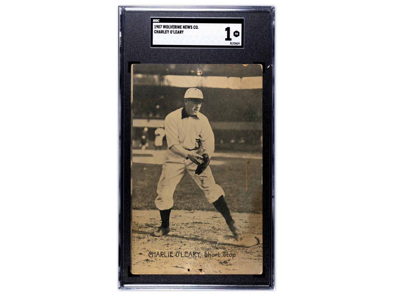 1907 Wolverine News Charley O'Leary SGC 1: 1907 Wolverine News Company postcard of Detroit Tigers shortstop Charley O'Leary. SGC #5172419 Fresh to the market from a West Coast Estate. Shipping: Weiss Auctions offers full-service, in-house ship