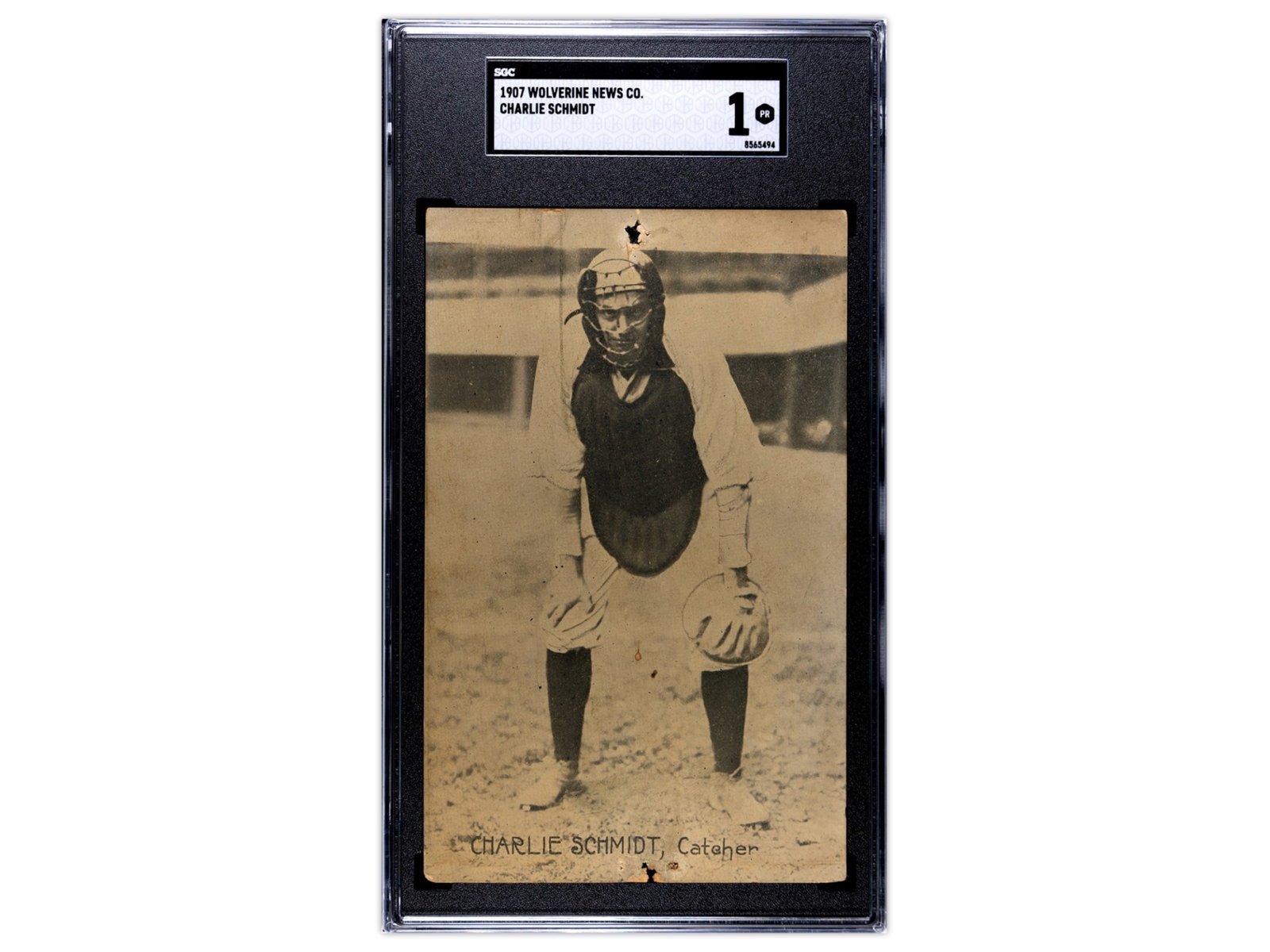 1907 Wolverine News Charlie Schmidt SGC 1: 1907 Wolverine News Company postcard of Detroit Tigers catcher Charlie Schmidt. SGC #8565494 Fresh to the market from a West Coast Estate. Shipping: Weiss Auctions offers full-service, in-house shippi