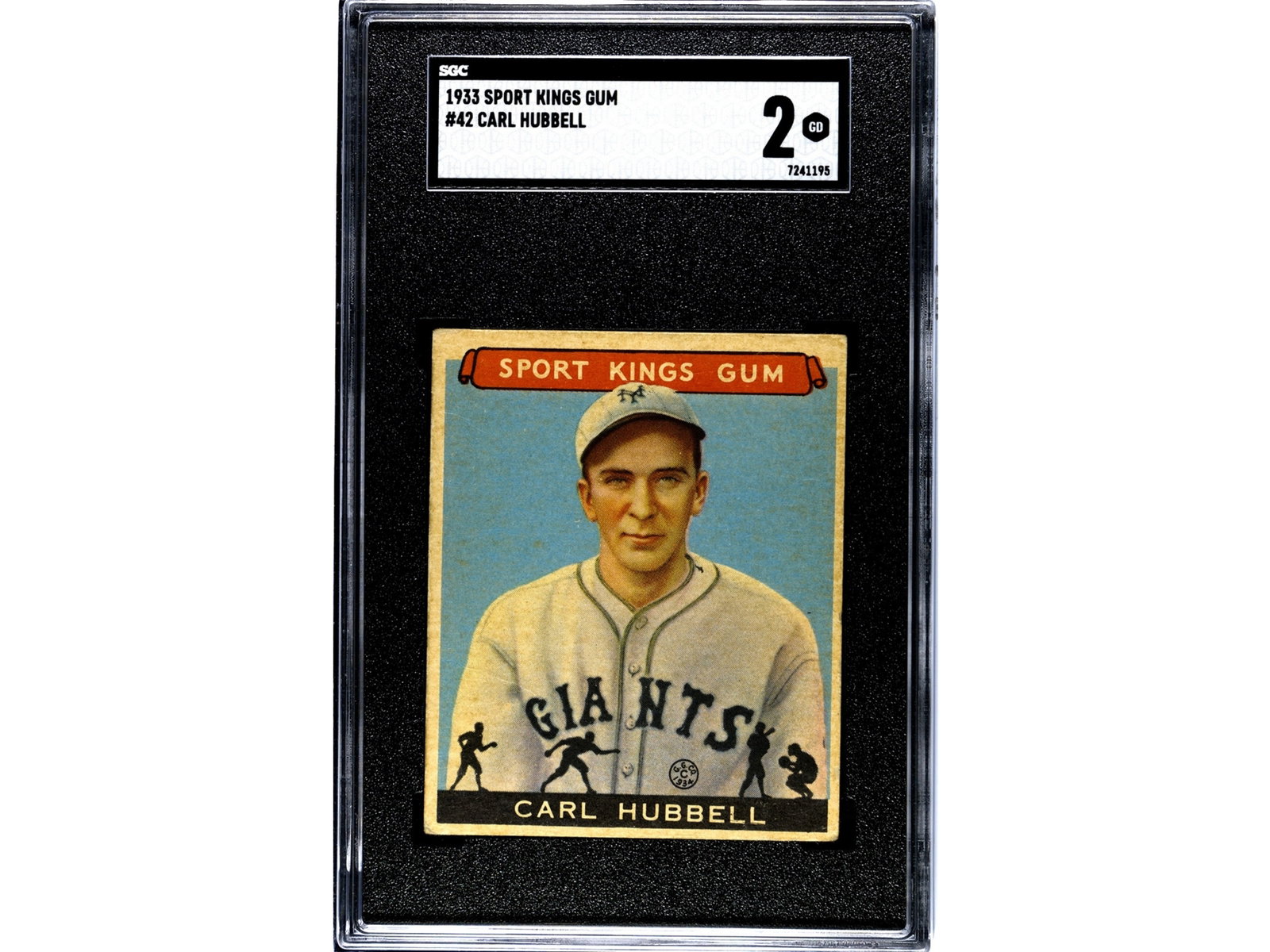 1933 Sport Kings #42 Carl Hubbell SGC 2: 1933 Sport Kings Gum card #42 Carl Hubbell, graded SGC 2. Hall of Fame pitcher for the New York Giants featured in the multi-sport Sport Kings series. SGC #7241195 Shipping: Weiss Auctions offers full