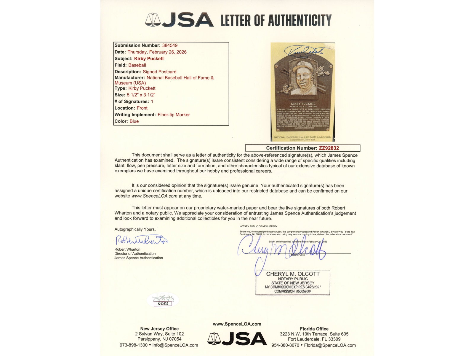 Mickey Mantle Signed Postcard - JSA - 3