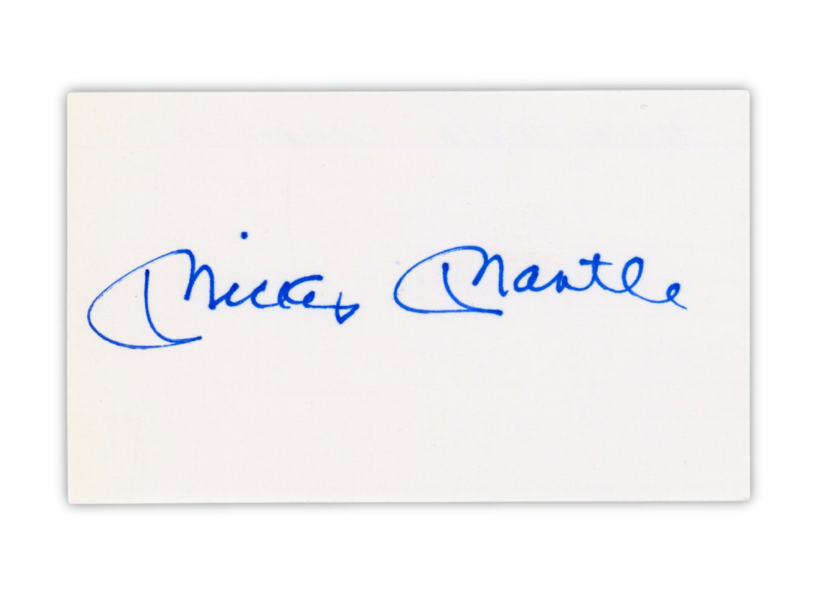 Mickey Mantle Signed Index Card - JSA: White 3 x 5 index card signed by Mickey Mantle. Mantle was a Hall of Fame center fielder for the New York Yankees and the 1956 American League Triple Crown winner. Comes with a full Letter of Authenti