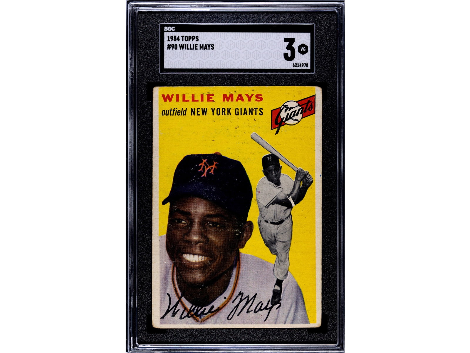 1954 Topps #90 Willie Mays SGC 3: 1954 Topps baseball card #90 Willie Mays, graded SGC 3. Early Topps issue of the Hall of Fame center fielder. SGC #6214978 Shipping: Weiss Auctions offers full-service, in-house shipping for nearly al