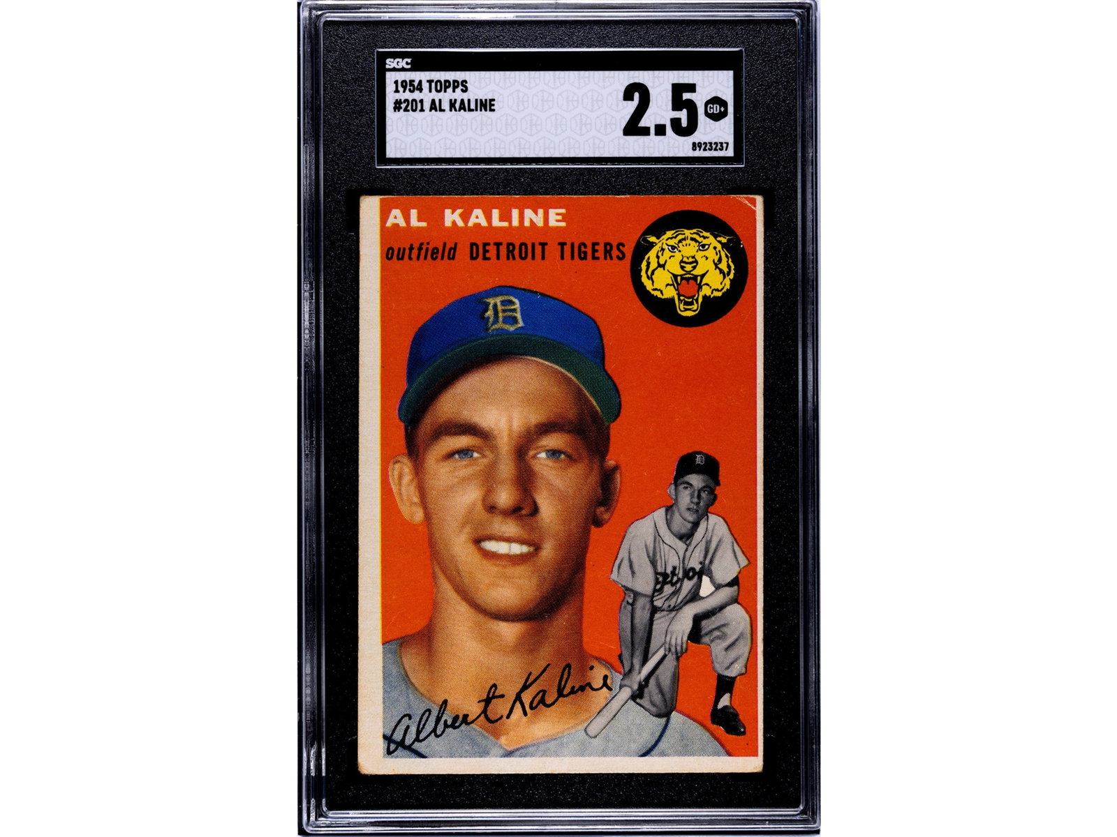 1954 Topps #201 Al Kaline RC SGC 2.5: 1954 Topps baseball card #201 Al Kaline, graded SGC 2.5. Rookie card of the Detroit Tigers Hall of Fame outfielder. SGC #8923237 Shipping: Weiss Auctions offers full-service, in-house shipping for nea