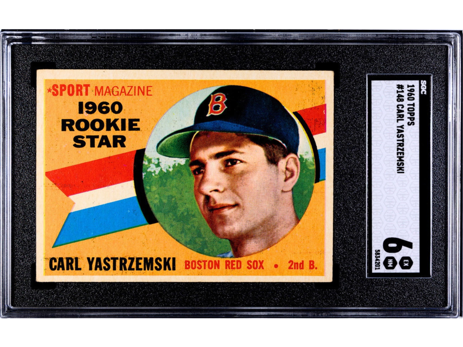 1960 Topps #148 Carl Yastrzemski RC SGC 6: 1960 Topps baseball card #148 Carl Yastrzemski, graded SGC 6. Rookie card of the Boston Red Sox Hall of Famer. SGC #5834201 Shipping: Weiss Auctions offers full-service, in-house shipping for nearly a