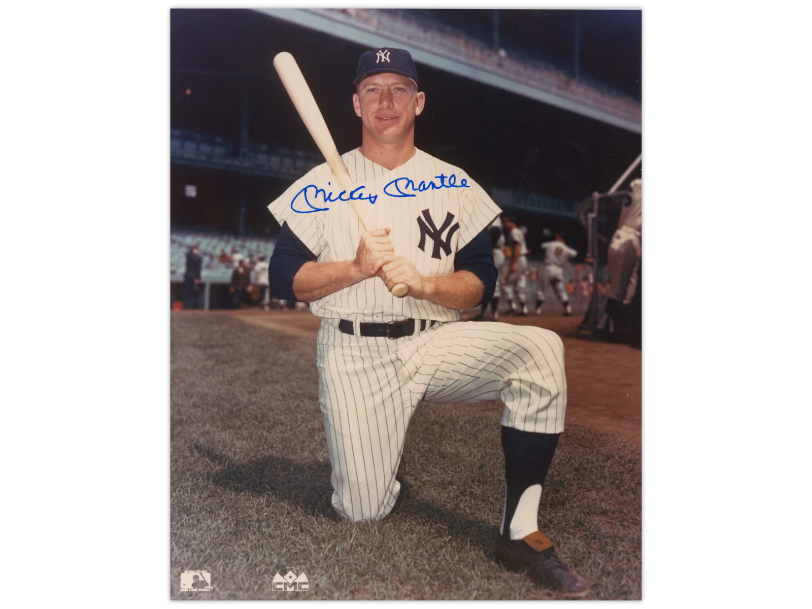 Mickey Mantle Signed 8x10 Photo - JSA: Color 8 x 10 photograph of Mickey Mantle posed with bat in New York Yankees uniform, signed across the image. Mantle was a three-time American League Most Valuable Player and a member of the Baseball 