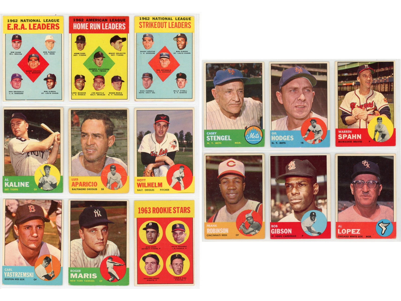 1963 Topps Baseball Card Collection (515) Cards: 1963 Topps Baseball card lot consisting of approximately 515 cards. Lot consists mainly of commons; however, there are a few Hall of Famers and other key cards including NL E.R.A. Leaders, AL Home Run