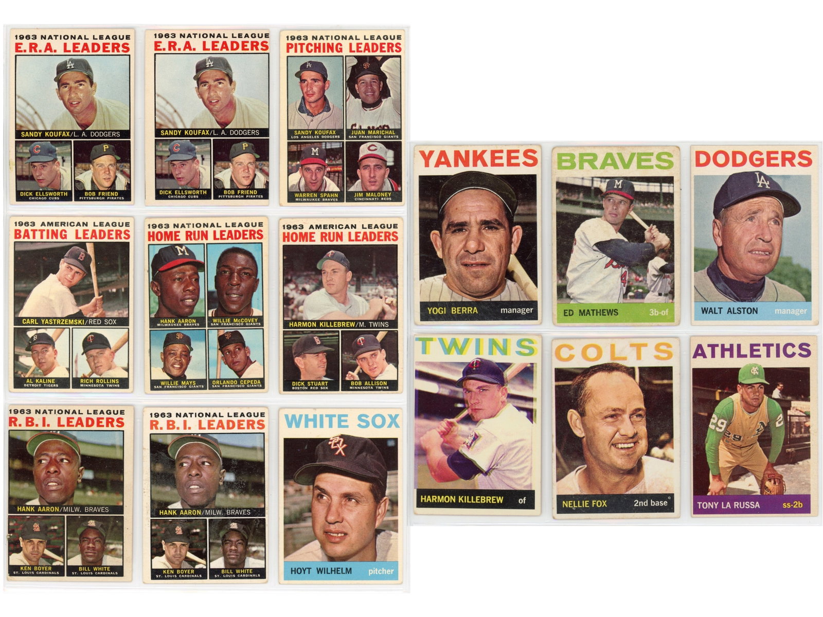 1964 Topps Baseball Card Collection(178) Cards: 1964 Topps Baseball card lot consisting of approximately 178 cards. Lot consists mainly of commons; however, there are a few Hall of Famers and other key cards including NL E.R.A. Leaders, NL Pitching