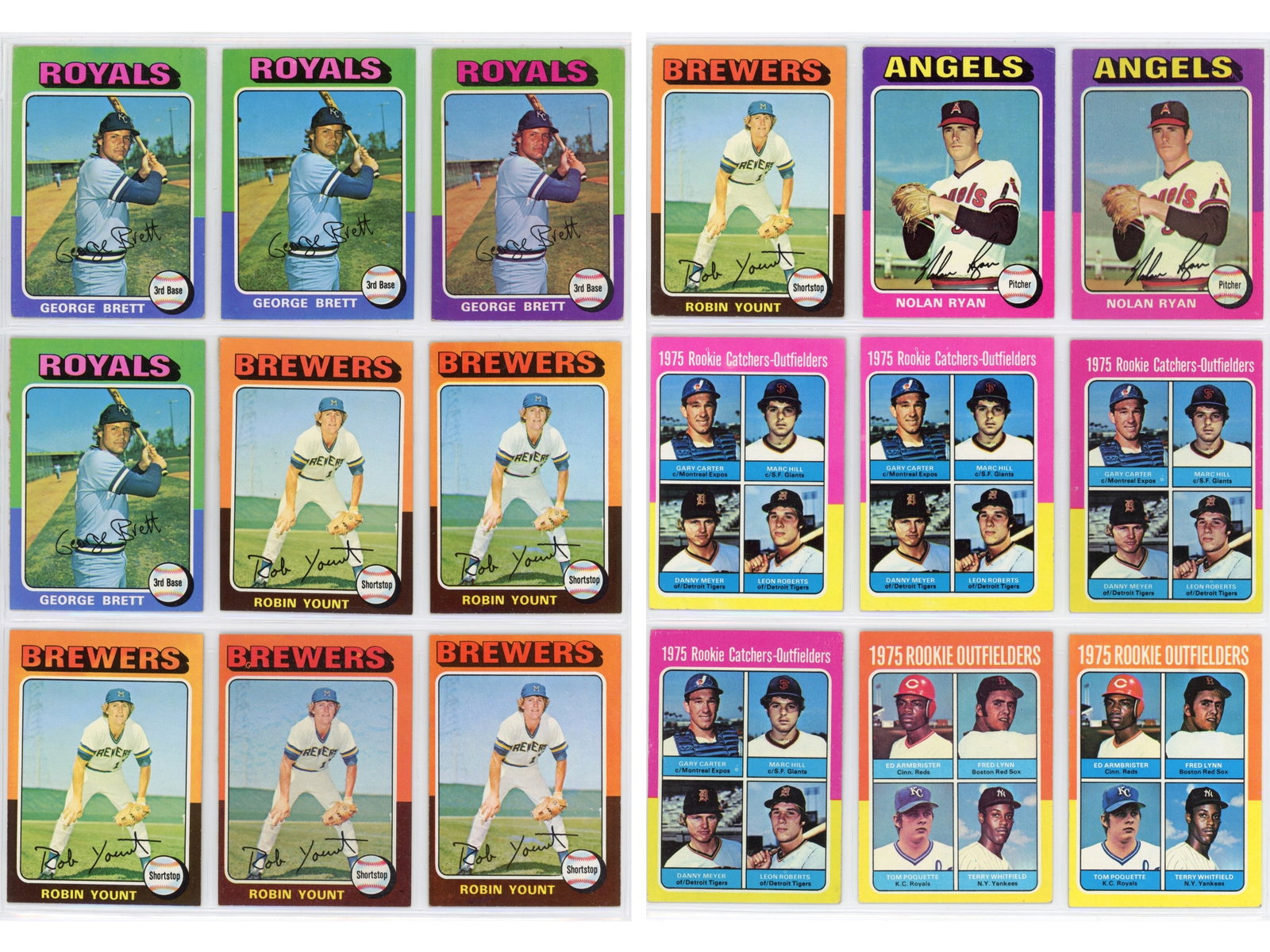 (40) 1975 Topps HOF & Rookie Card Lot: 1975 Topps baseball cards featuring a strong mix of Hall of Famers and key rookie cards. Includes rookie cards of George Brett (4), Robin Yount (6), Gary Carter (4), Fred Lynn (3), and Jim Rice (5). A