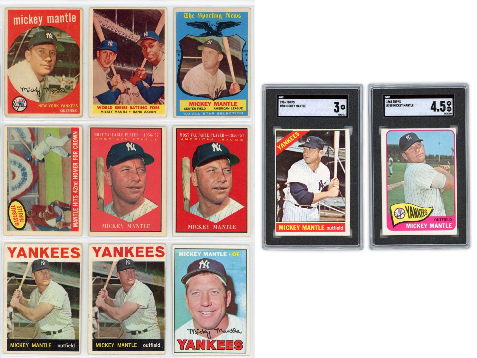 Baseball Card Collection Mickey Mantle, Willie Mays, Hank Aaron: Large baseball card collection spanning the 1950s through modern issues, consisting of several hundred cards along with Topps coins. Heavily concentrated with Hall of Famers and star players including