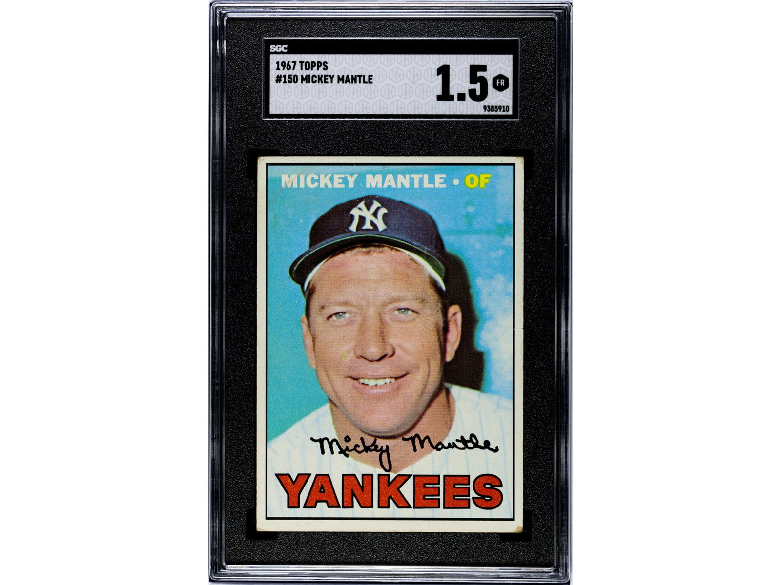 1967 Topps #150 Mickey Mantle SGC 1.5: 1967 Topps #150 Mickey Mantle graded SGC 1.5. Later-career issue of the Hall of Fame New York Yankees legend from the final years of his playing career. Shipping: Weiss Auctions offers full-service, i