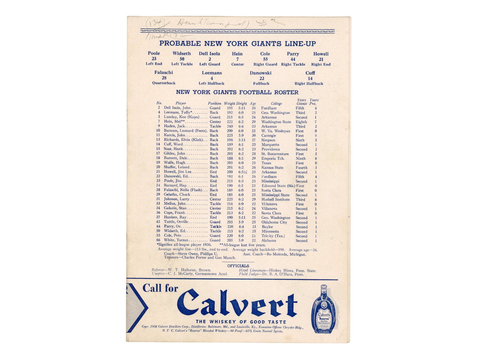 (2) 1938 New York Giants Programs - 8
