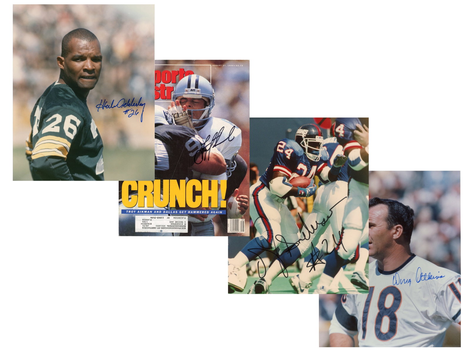 (30) Autographed Football 8x10 Photos: Includes Herb Adderley, Troy Aikman, Lionel Aldrige, Ottis Anderson, Doug Atkins, Sammy Baugh, Earl Campbell, John Henry Johnson, Dante Lavelli, Ray Lewis, Dan Marino, Mario Manningham, Warren Moon, J
