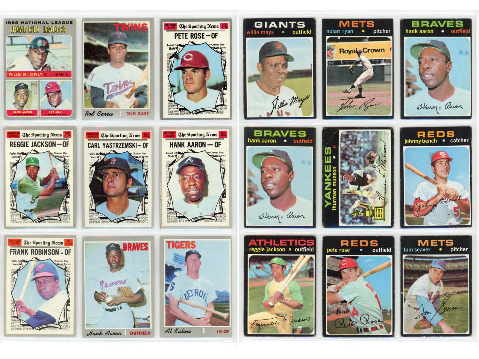 1970-75 Topps Baseball Card Collection (200+): 1970-1975 Topps baseball card collection featuring more than 200 cards with many Hall of Famers and All-Stars. Key cards are shown in the images, with numerous additional Hall of Fame players and dupl