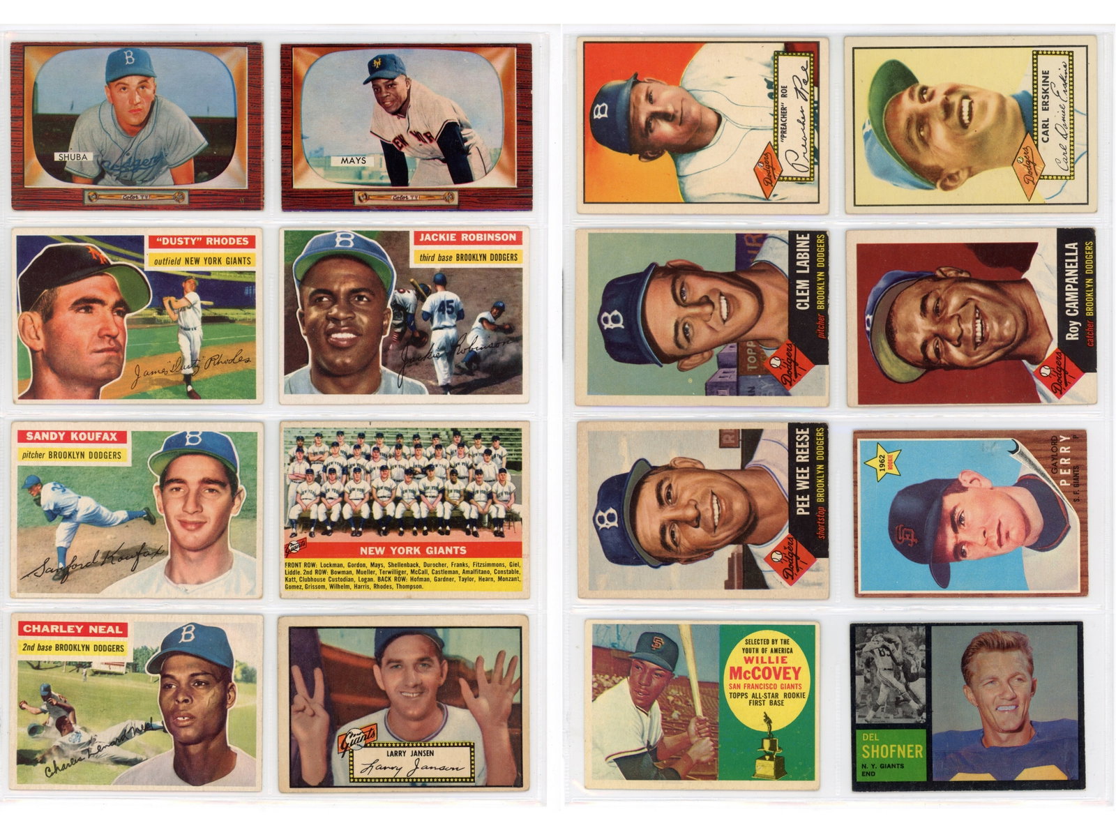 Mixed Sports Card Lot incl. Mantle & Mays: Mixed sports card group of approximately 30 cards including Carl Hubbell Goudey #230, 1955 Bowman Willie Mays, 1956 Topps Mickey Mantle and Jackie Robinson, 1953 Topps Roy Campanella, 1952 Topps Preac