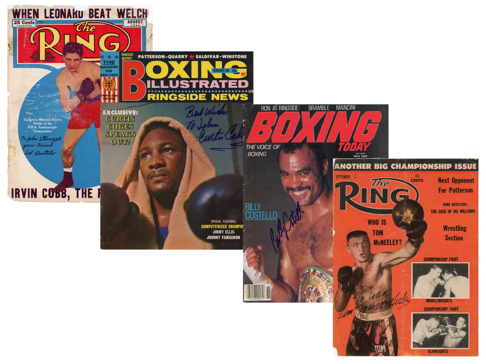 Approx. (90) Autographed Boxing Photos: Consists of 8x10 photos, magazine pages, magazine covers, etc. Approx. (90) pieces. Signatures include: Ivan Calderon, Sal Bartola, Riddick Bowe, Shannon Briggs, Hector Macho Camacho, Gerrie Coetzee, 
