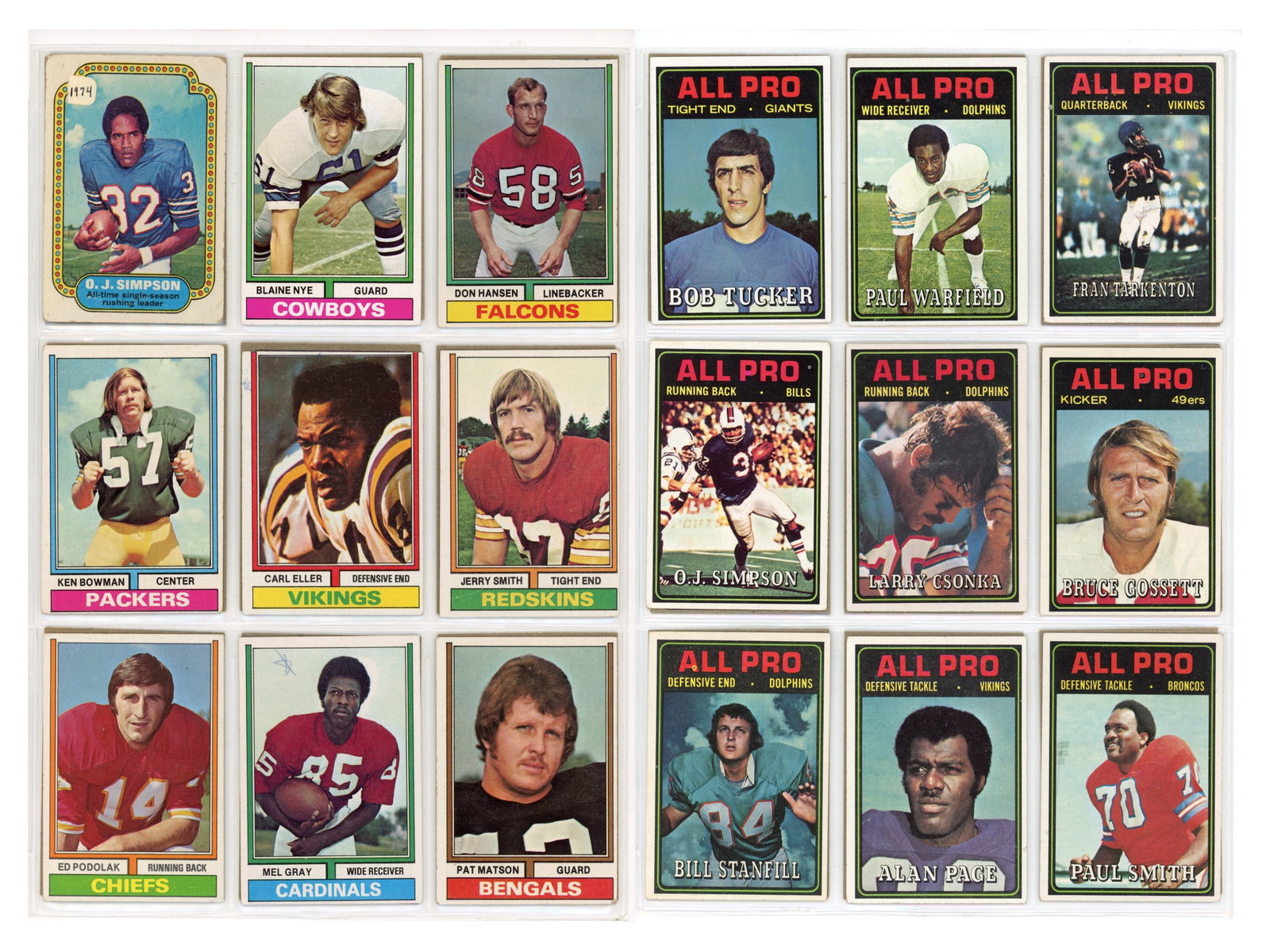 1974, 1975, 1979 Topps Football Complete Sets: Offered are (3) complete Topps Football card sets. Includes 1974 (528 cards), 1975 (528 cards), and 1979 (528 cards). Highlights include: O.J. Simpson, Franco Harris, Terry Bradshaw, Roger Staubach, M