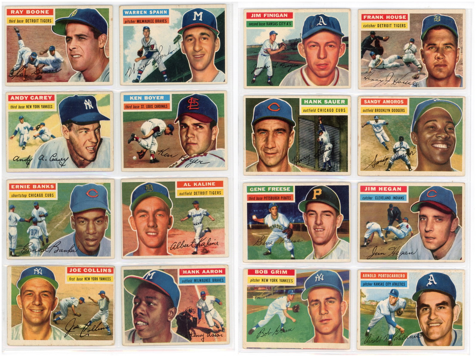 1950's Topps Baseball Card Lot - Some Stars: Offered is a group of 1950's Topps Baseball Cards. Stars include: 1953 Topps #62 Monte Irvin (HOF), 1954 Topps #17 Phil Rizzuto (HOF), 1955 Topps #92 Don Zimmer (RC), 1956 Topps #10 Warren Spahn (HOF)