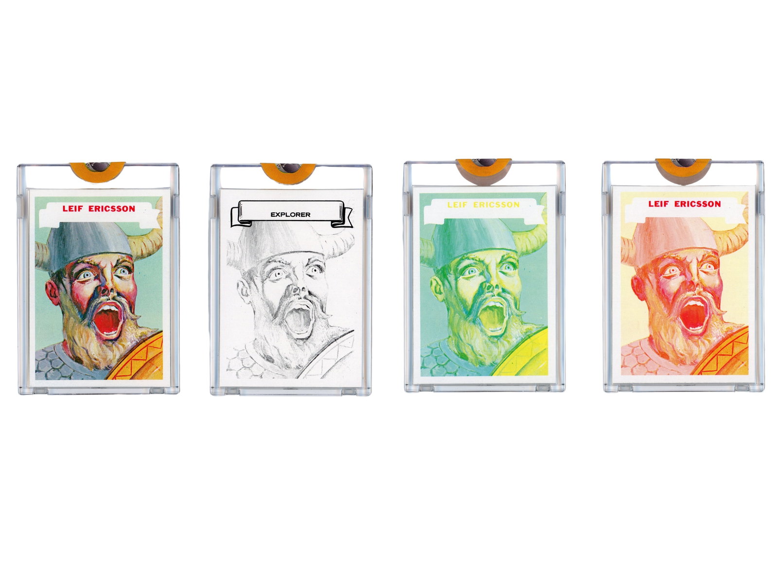 (4) 1967 Topps Who Am I Proof Cards: Group of (4) 1967 Topps "Who Am I?" proof cards featuring Leif Erikson from the Topps Vault. These proof cards represent pre-production material from the Topps printing process and are far scarcer