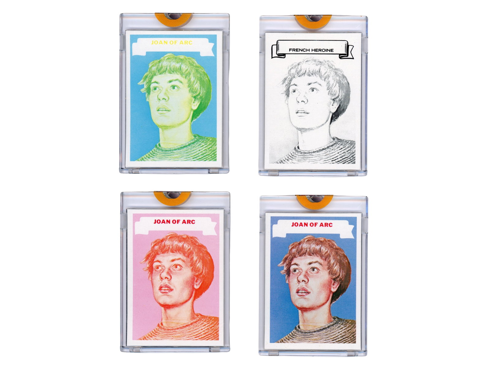 (4) 1967 Topps Who Am I Proof Cards: Group of (4) 1967 Topps "Who Am I?" proof cards featuring Joan of Arc from the Topps Vault. These proof cards represent pre-production material from the Topps printing process and are far scarcer than