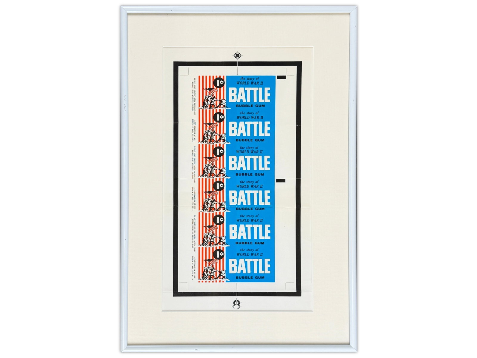 1965 Topps Battle PROOF Wrapper 1/1: 1965 Topps "Battle" 1-cent repeating PROOF wrapper, a unique 1/1 example accompanied by Topps Vault COA. Rare production proof material from the Topps archives, highly desirable as original packaging 
