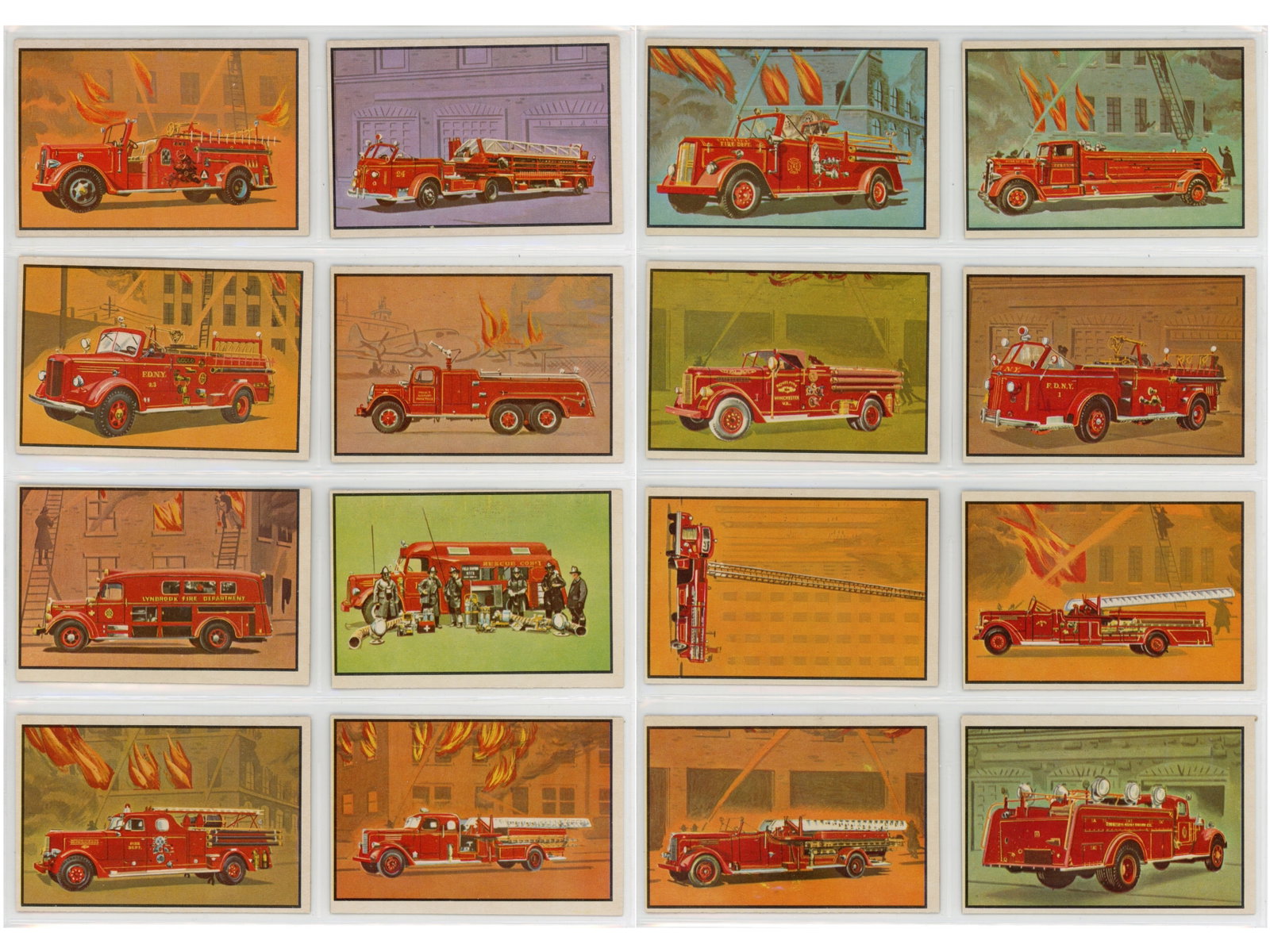 1953 Bowman Firefighters (3) Partial Sets: Three partial 1953 Bowman Firefighters sets including one near set missing only #56 and two additional partial sets missing 22 and 29 cards respectively. Total of 140 cards. Ungraded. Shipping: Weiss 
