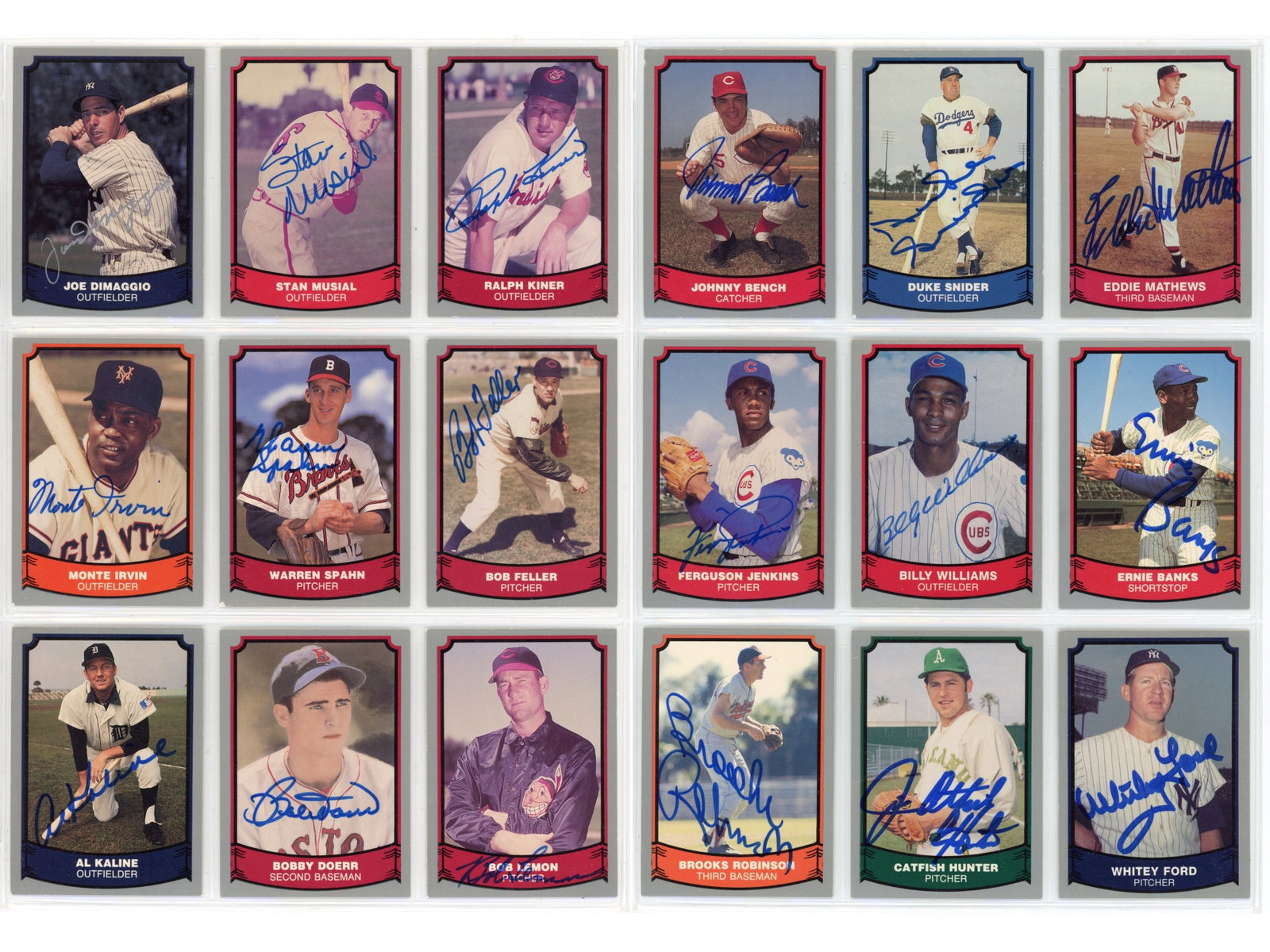 (107) 1988-89 Pacific Legends Signed Cards: Collection of 107 signed cards from the 1988-89 Pacific Baseball Legends series spanning both years of issue. The group includes numerous Hall of Fame players such as Joe DiMaggio, Stan Musial, Ernie 